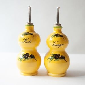 Vallauris French Ceramic Oil Vinegar Bottles Cruets Dispensers